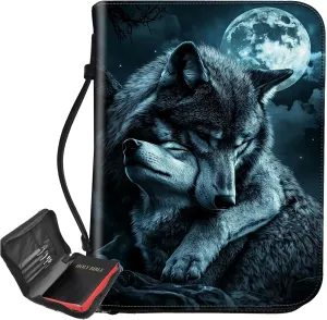 Baby Wolf Moon Bible Cover, Large Bible Protector Case Handle Carrying Bible Tote Bag with Zippered and Inner Organizing Pockets Christian Gifts for Men Women