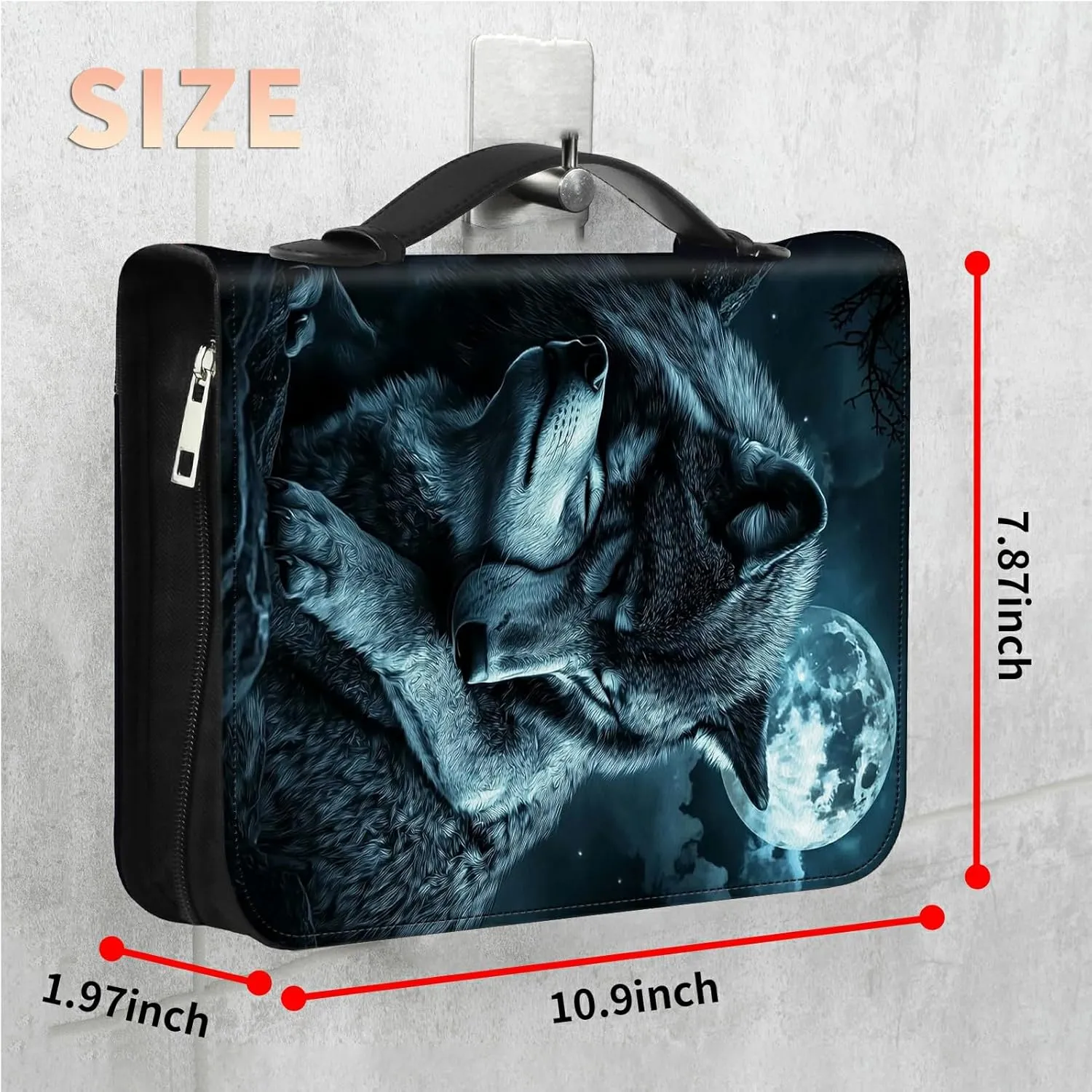 Baby Wolf Moon Bible Cover, Large Bible Protector Case Handle Carrying Bible Tote Bag with Zippered and Inner Organizing Pockets Christian Gifts for Men Women