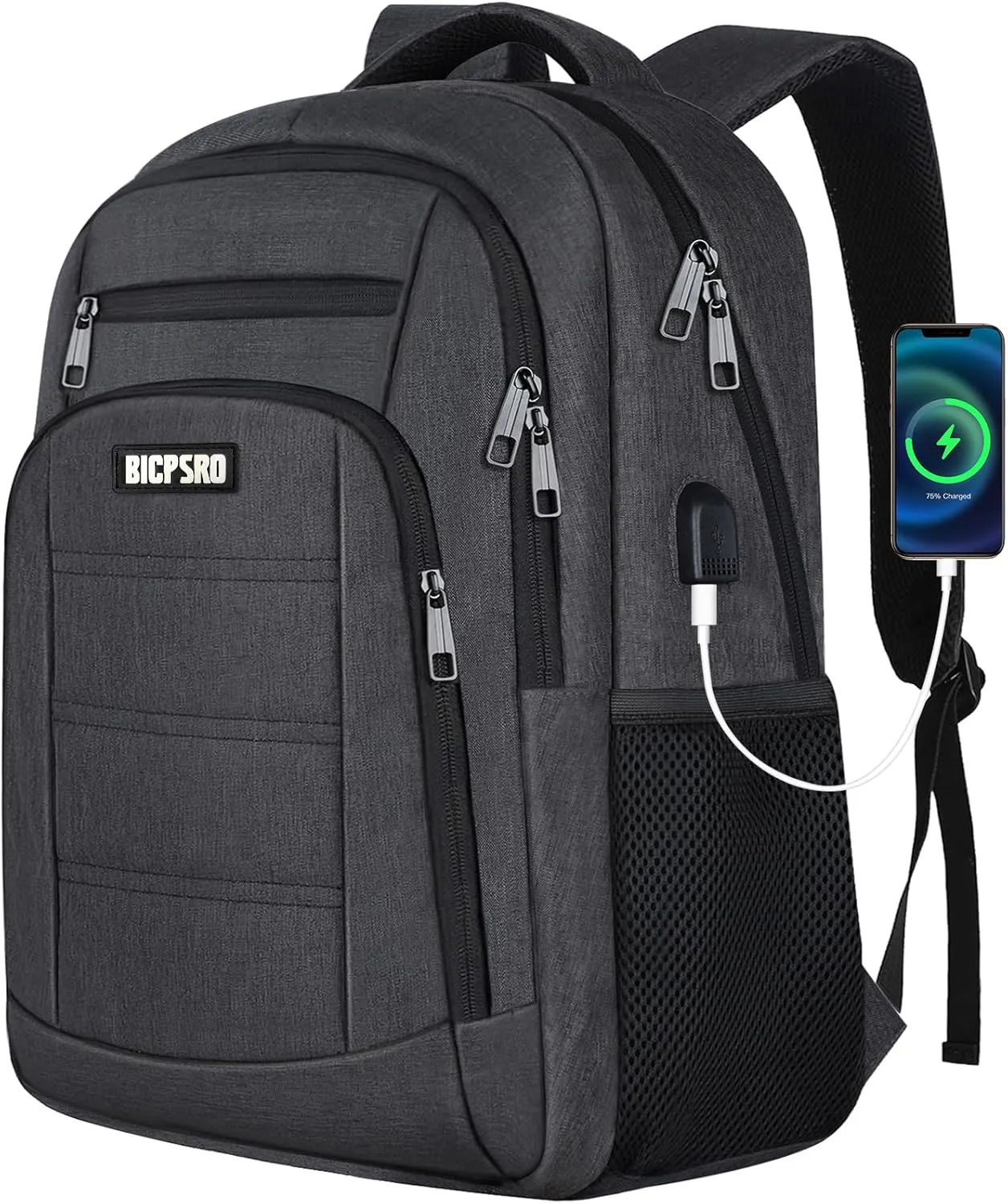 Backpack for Men Women, School Backpack for Teens Boys Girls, Work Business Backpack with USB Charging Port,Water Resistant College Computer Bookbag Fits 17.3 Inch Laptop,Back Pack,Mochilas Black