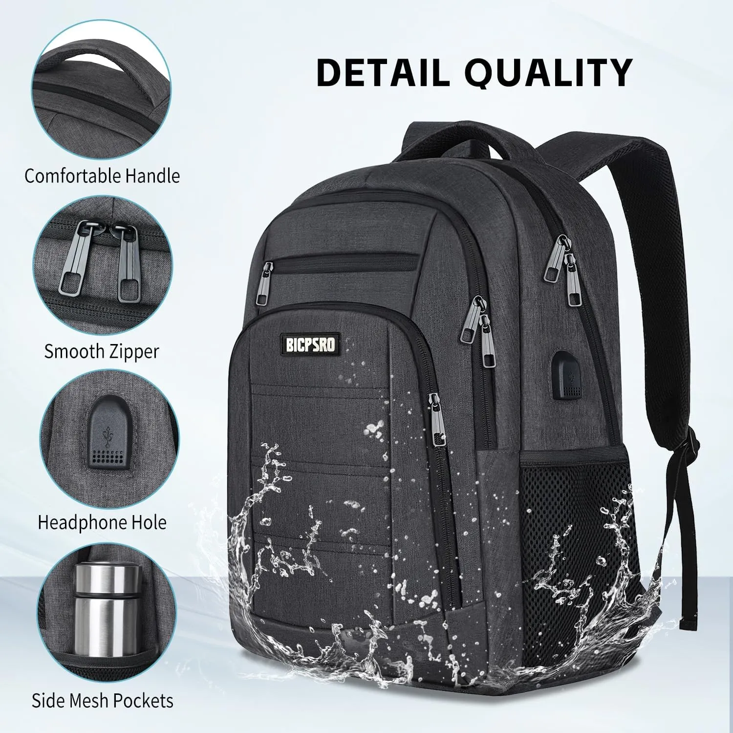 Backpack for Men Women, School Backpack for Teens Boys Girls, Work Business Backpack with USB Charging Port,Water Resistant College Computer Bookbag Fits 17.3 Inch Laptop,Back Pack,Mochilas Black