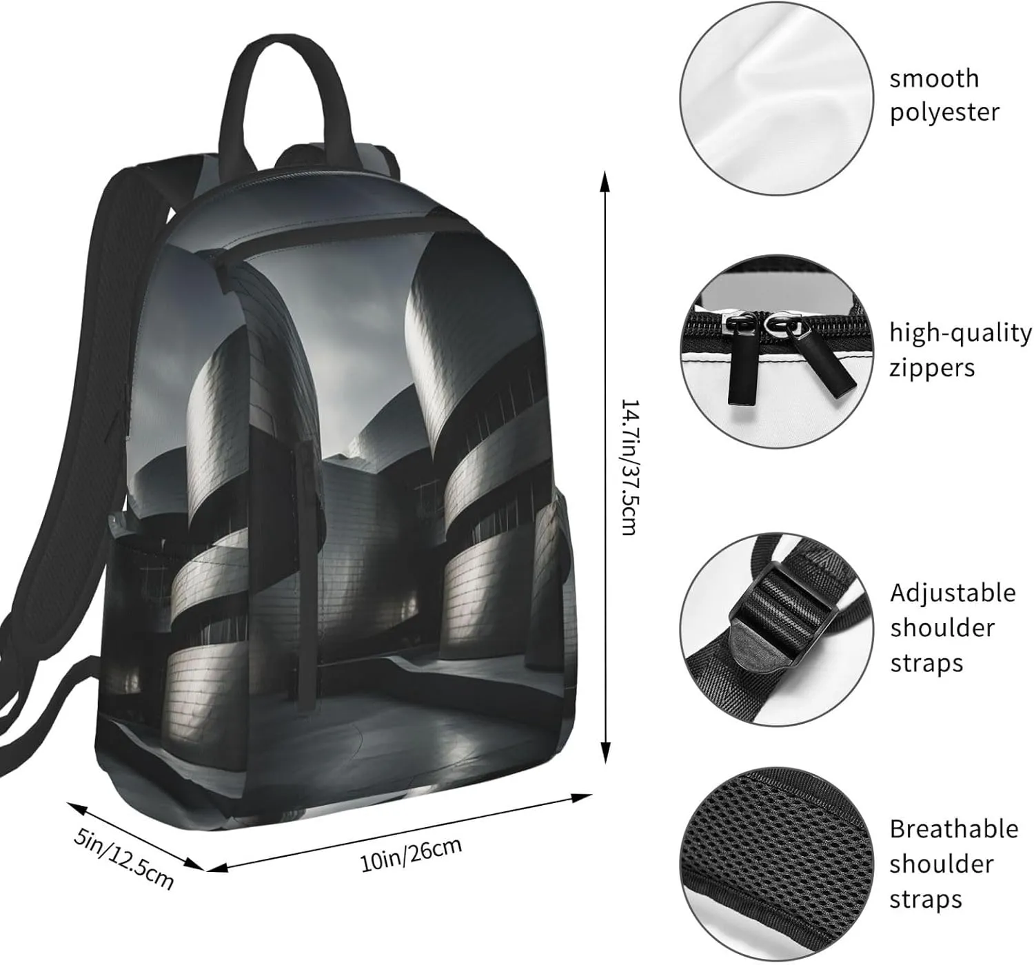 Backpack for Women Men Lightweight Casual Travel Daypack Purple Electricity Laptop Backpack Cute Work Bag, Tall Building, One Size