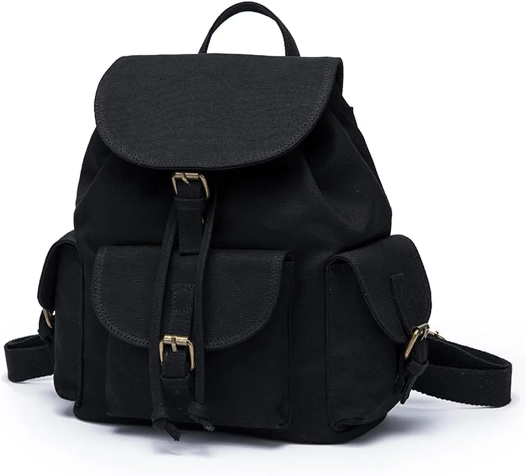 Backpacks - Drawstring Design- Women's Backpacks with Magnetic Buckle Fastening - Multiple Pockets （Black）