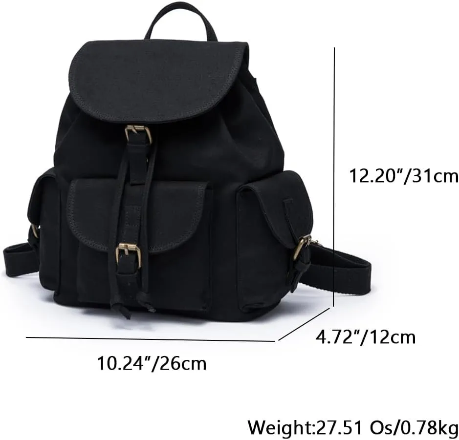 Backpacks - Drawstring Design- Women's Backpacks with Magnetic Buckle Fastening - Multiple Pockets （Black）