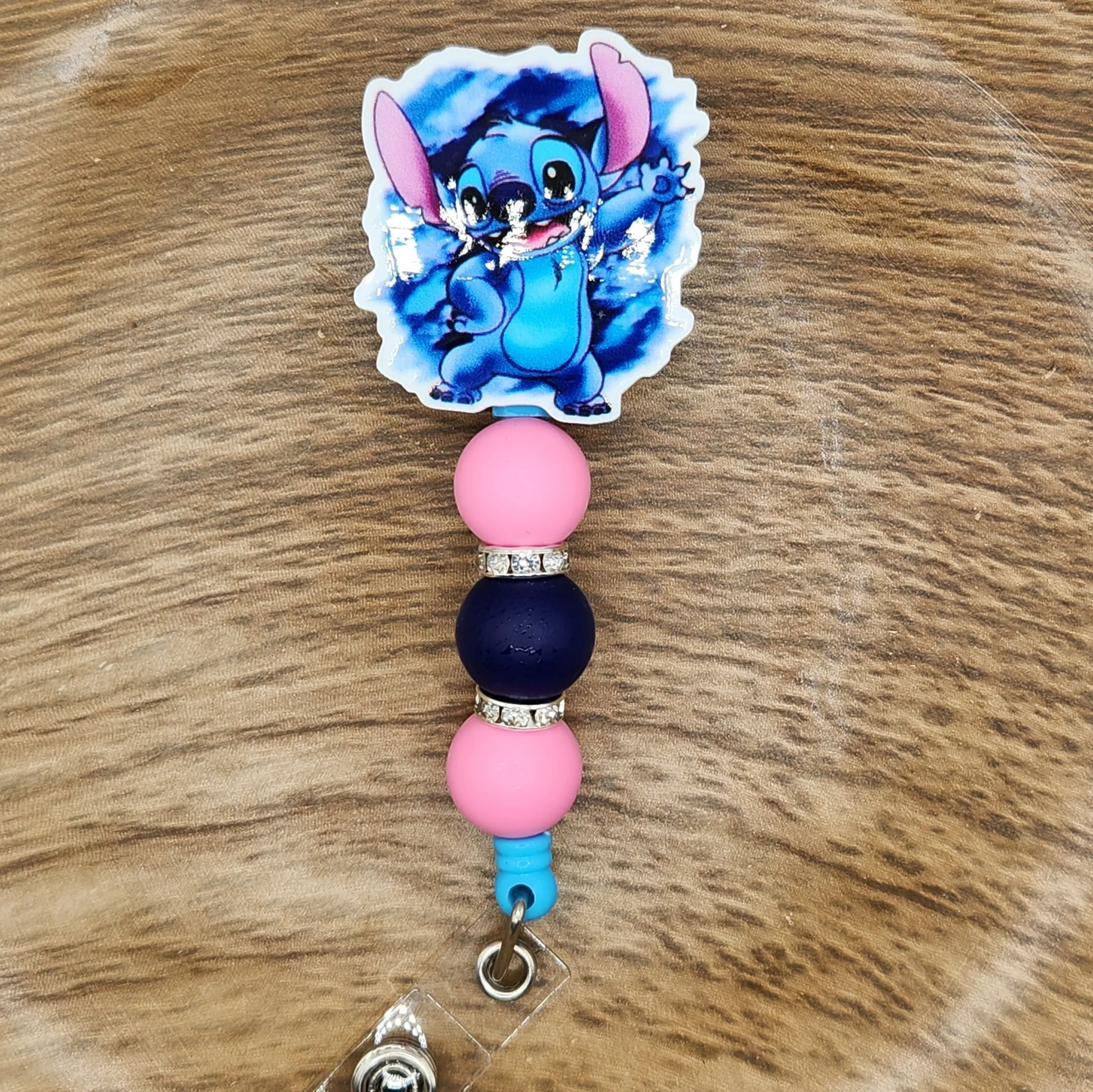 Badge Reel-Blue Alien Heart Eyes (Blue Glitter) CM002