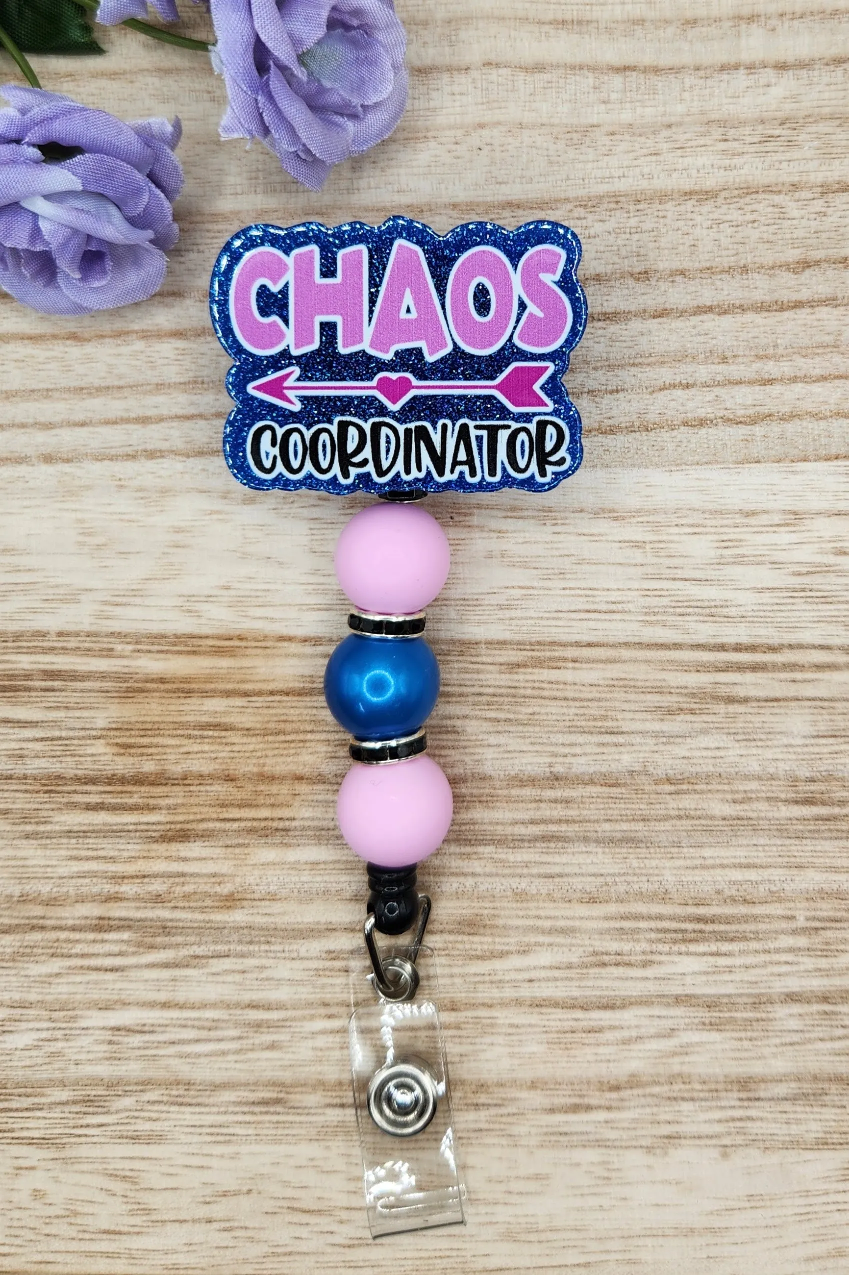 Badge Reel-Chaos Coordinator (Blue Glitter) WJ002