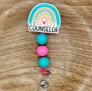 Badge Reel-Counselor Pencil Rainbow (Turquoise) TS003
