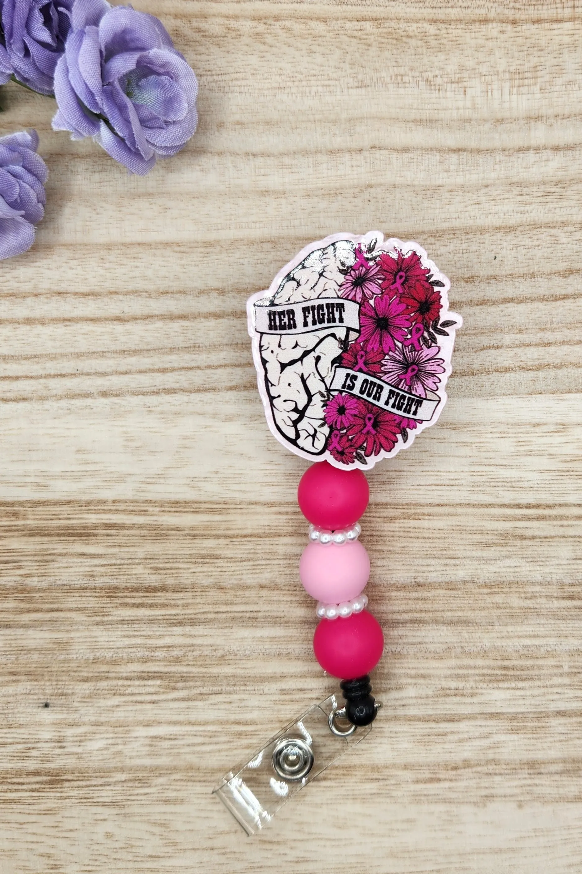 Badge Reel-Her Fight Is Our Fight (Pink Pearl) CA005
