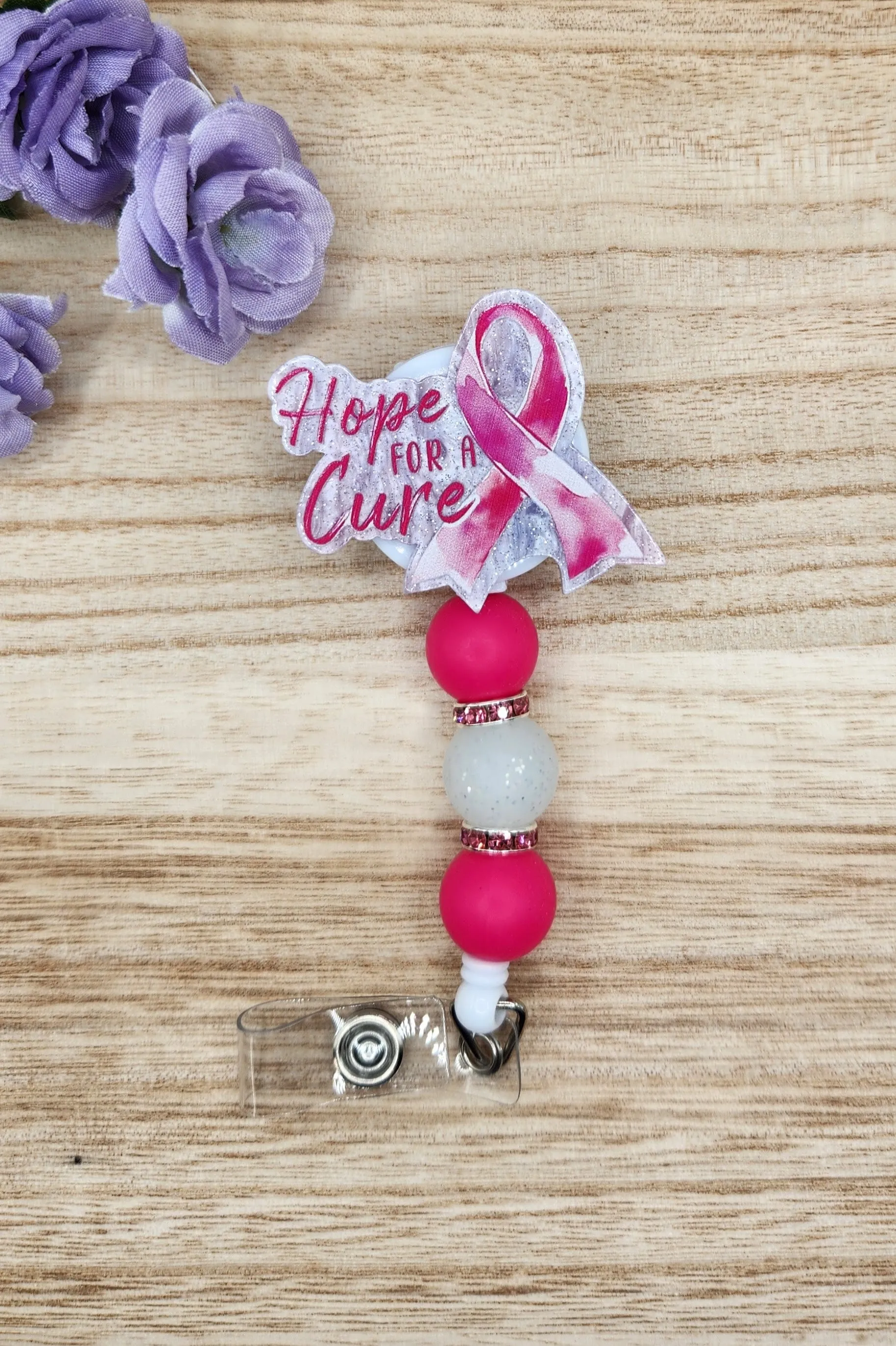 Badge Reel-Hope For a Cure Pink Ribbon (Pearl) CA006