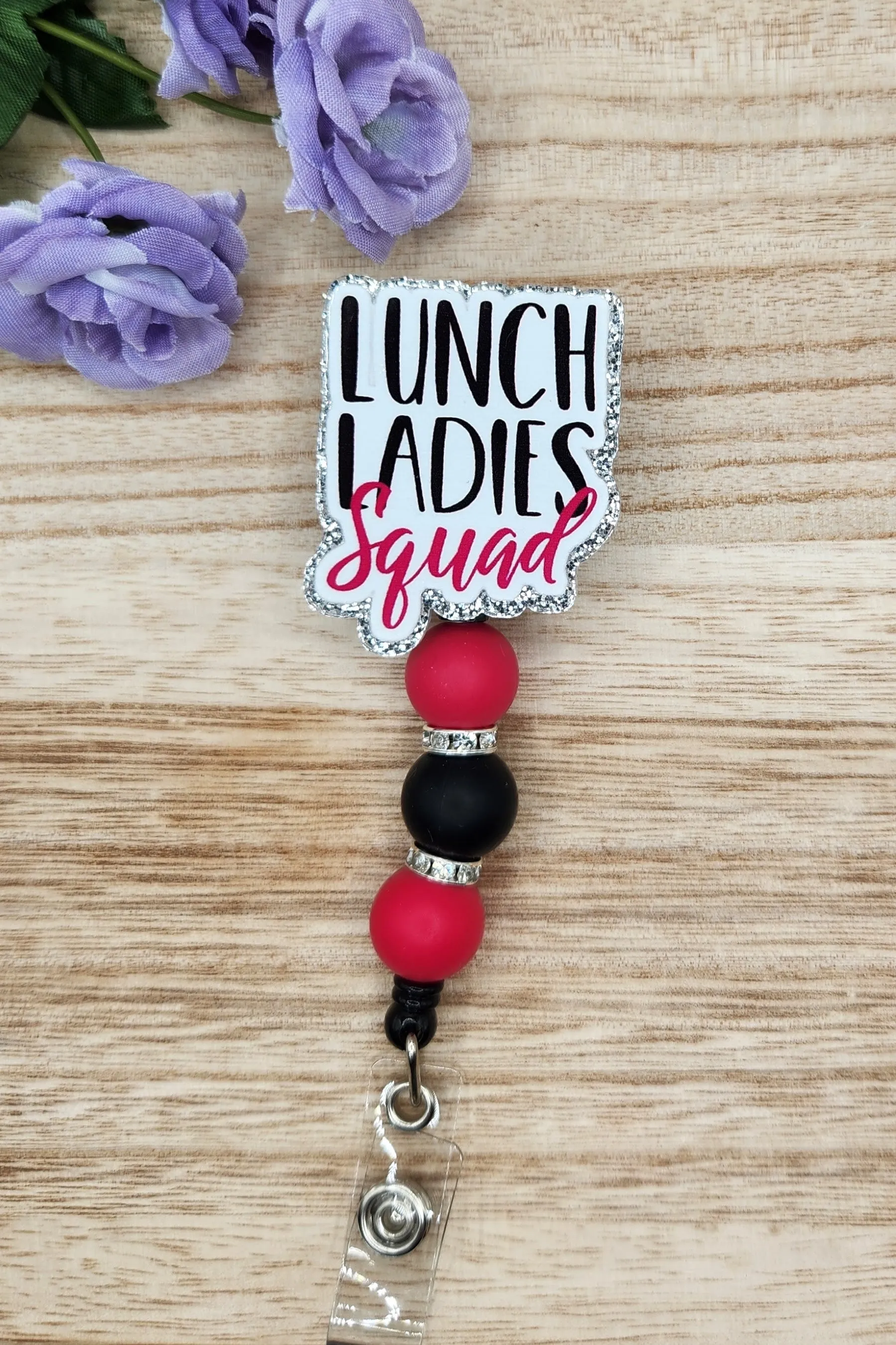 Badge Reel-Lunch Ladies Squad (Silver Glitter) TS008