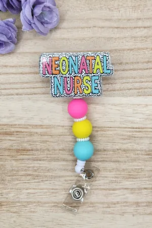 Badge Reel-Neonatal Nurse Dot Letters (Silver Glitter) NP113