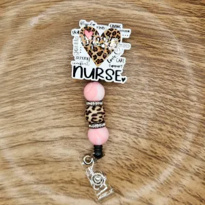 Badge Reel-Nurse Words Leopard Heart NP014