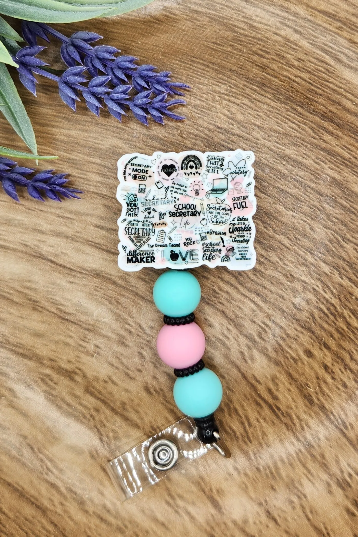 Badge Reel-School Secretary Words (Pastel) TS019