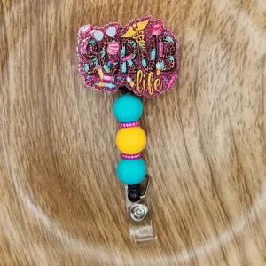 Badge Reel-Scrub Life (Pink Glitter) NP083