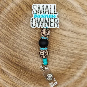 Badge Reel-Small Business Owner (Turquoise Leopard) WJ005