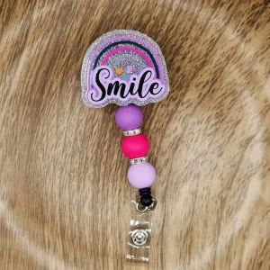 Badge Reel-Smile Rainbow (Purple Glitter) MP007
