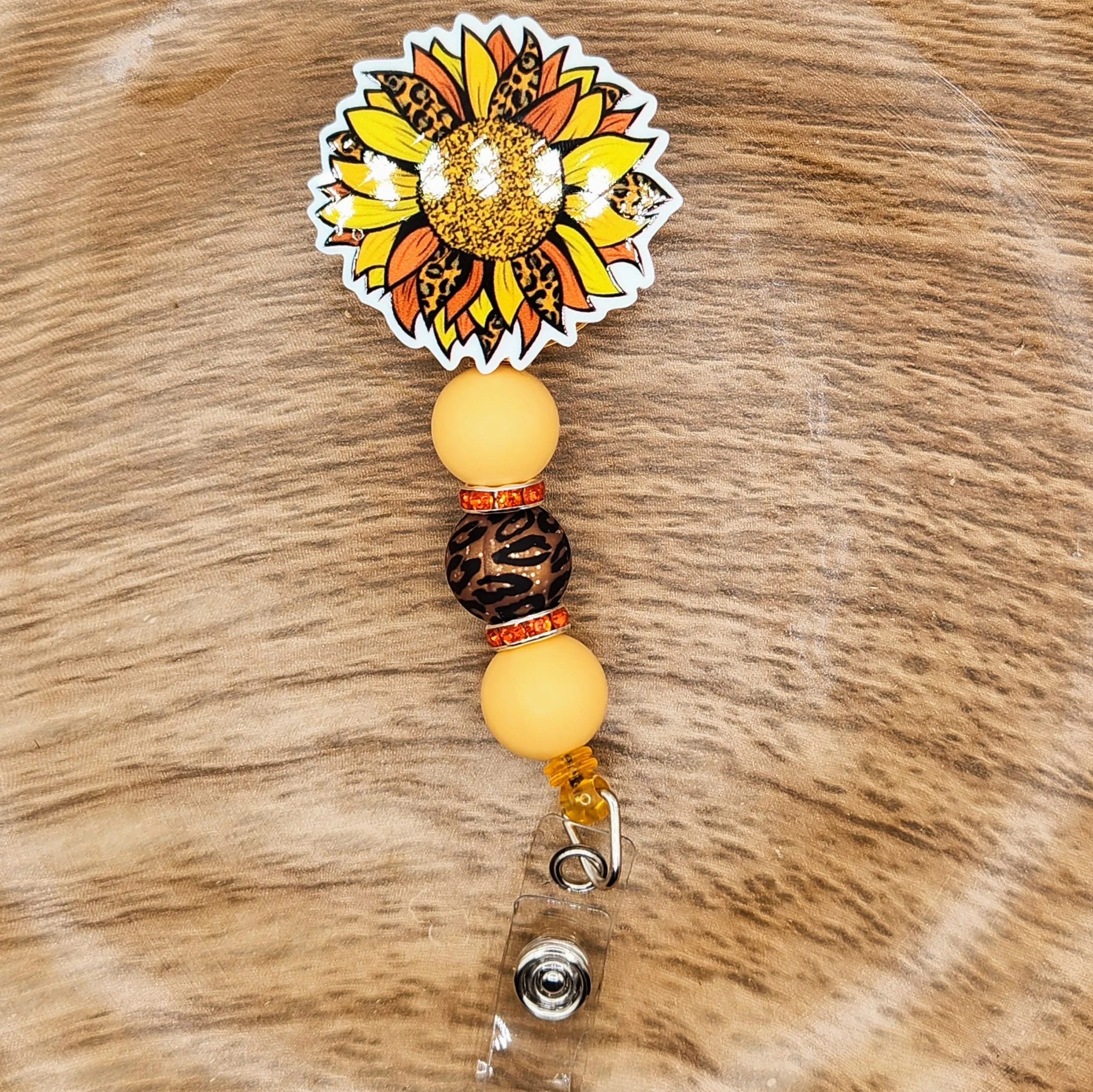 Badge Reel-Sunflower (Orange & Yellow Leopard) SF007