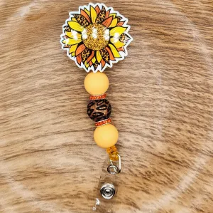 Badge Reel-Sunflower (Orange & Yellow Leopard) SF007