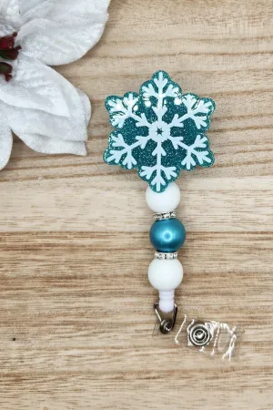 Badge Reel-Turquoise Snowflake (Turquoise Glitter) WI007