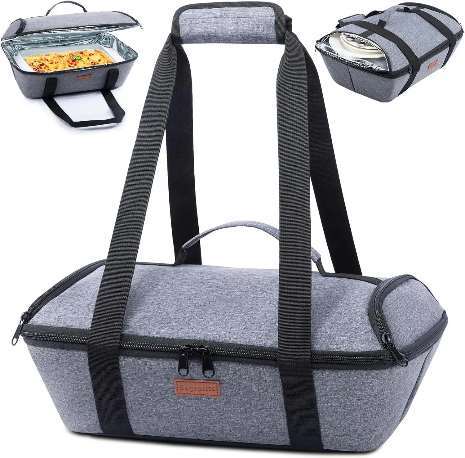 BAGSPRITE Casserole Dish Carrier Insulated - Hot Casserole Dish Carrying Case - Food Carrier for Pockluck Fits 9" x 13" Baking Dish, Lasagna Pan