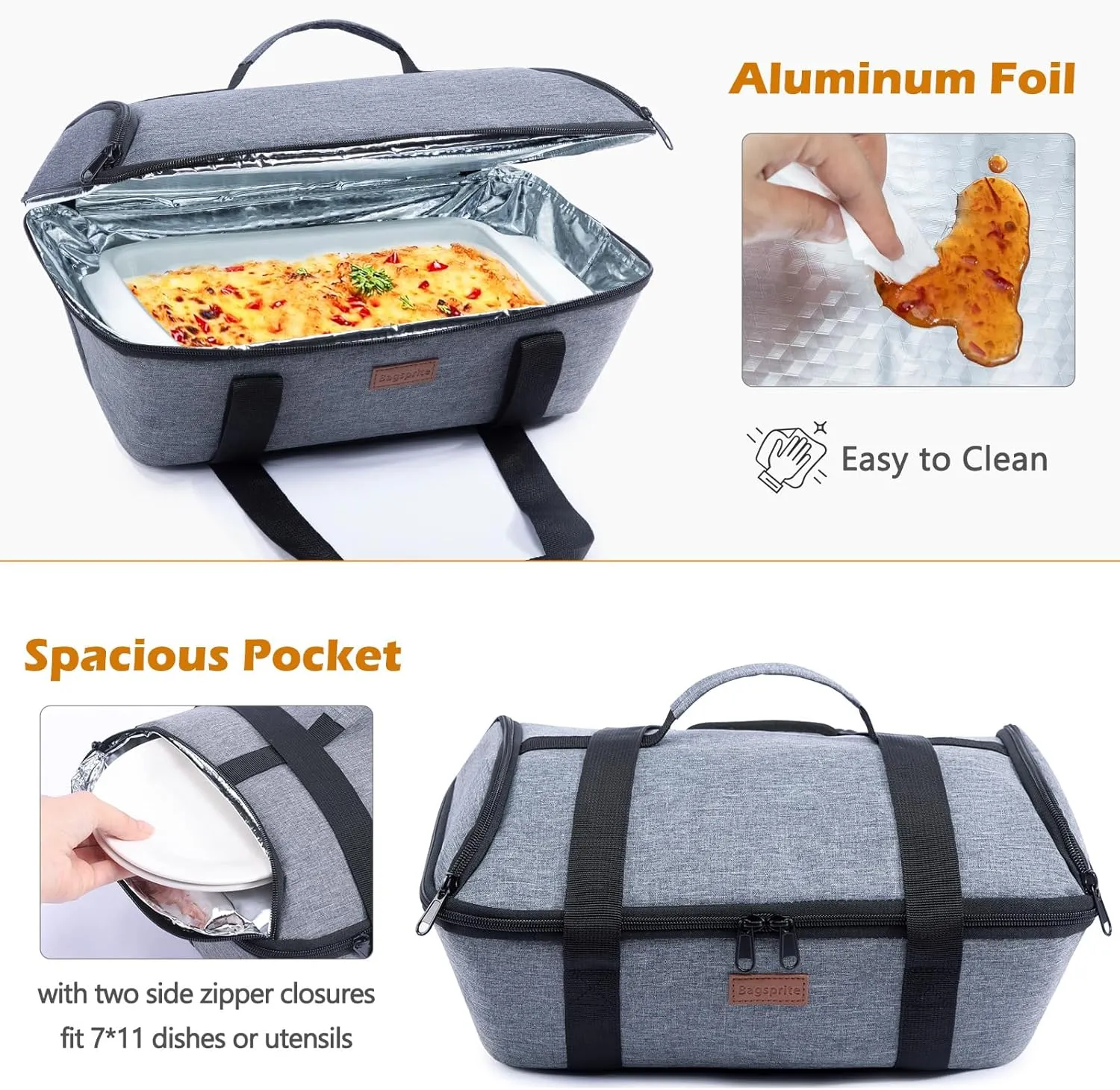 BAGSPRITE Casserole Dish Carrier Insulated - Hot Casserole Dish Carrying Case - Food Carrier for Pockluck Fits 9" x 13" Baking Dish, Lasagna Pan