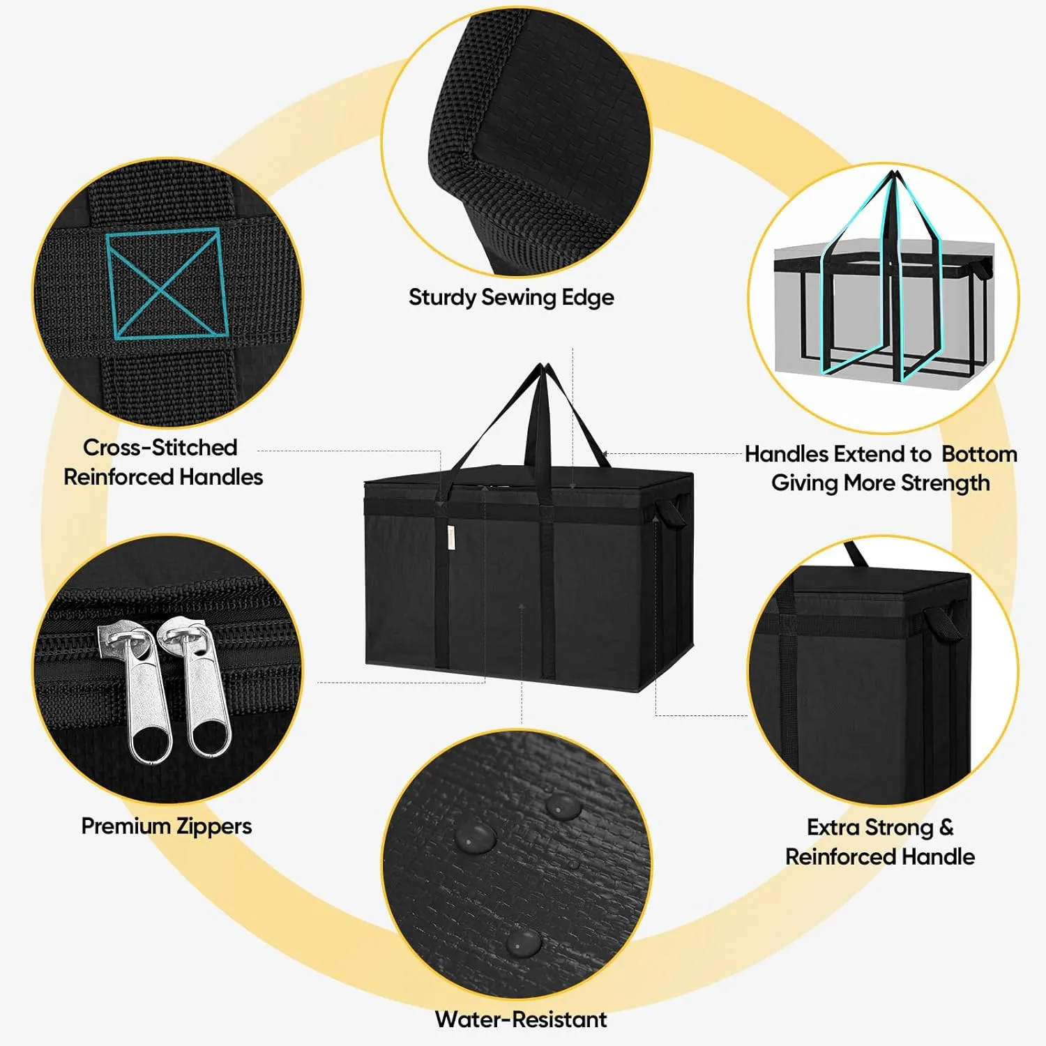 BALEINE 2Pk Insulated Reusable Grocery Bags, Collapsible Cooler Bag for Groceries, Heavy Duty Large Insulated Bag (24''x14''x15'', Charcoal Black)