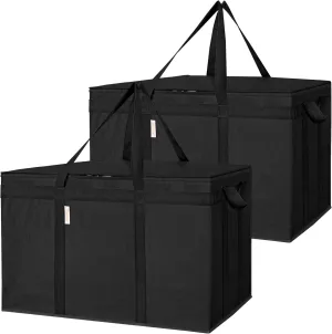 BALEINE 2Pk Insulated Reusable Grocery Bags, Collapsible Cooler Bag for Groceries, Heavy Duty Large Insulated Bag (24''x14''x15'', Charcoal Black)