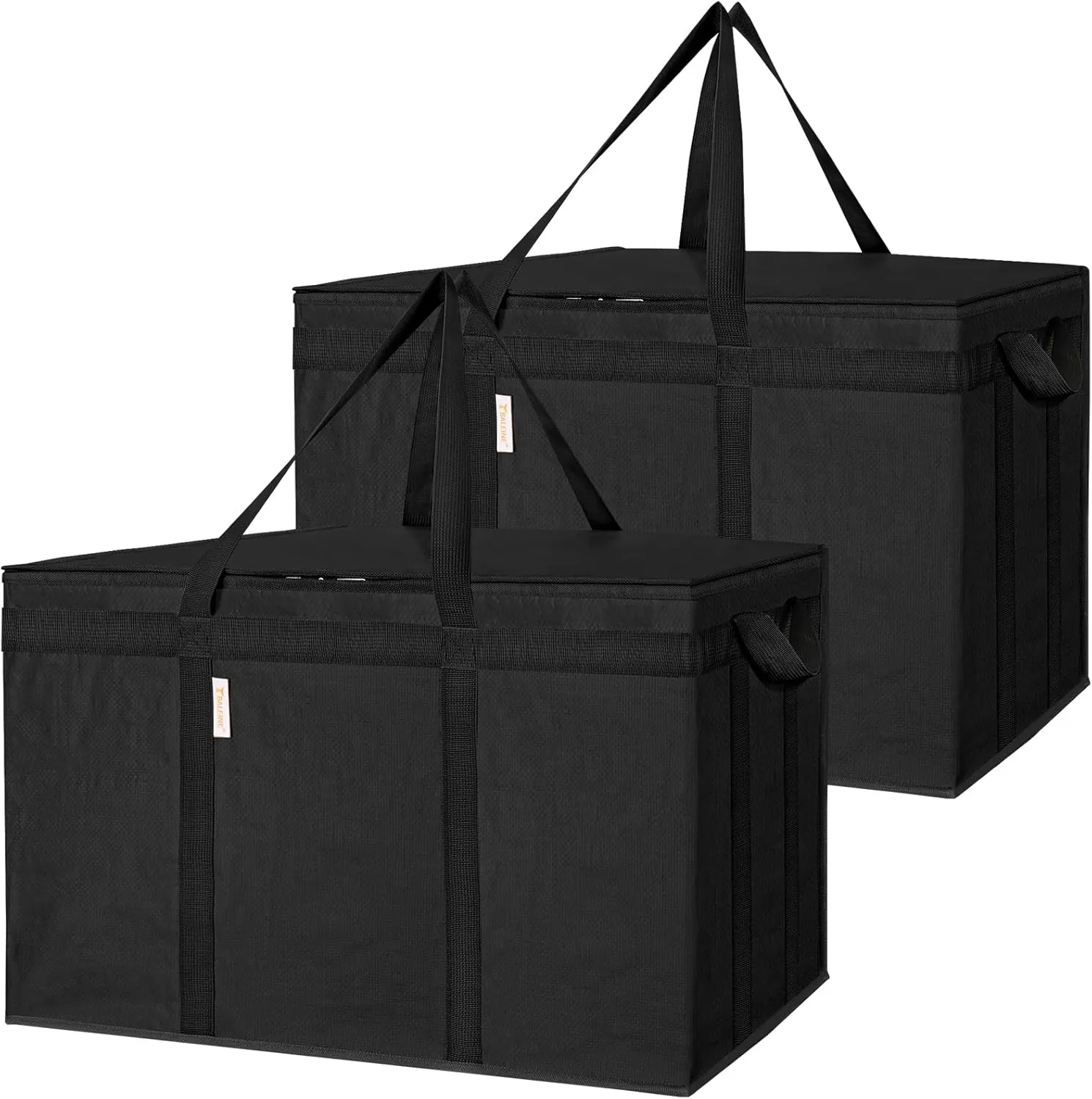 BALEINE 2Pk Insulated Reusable Grocery Bags, Collapsible Cooler Bag for Groceries, Heavy Duty Large Insulated Bag (24''x14''x15'', Charcoal Black)