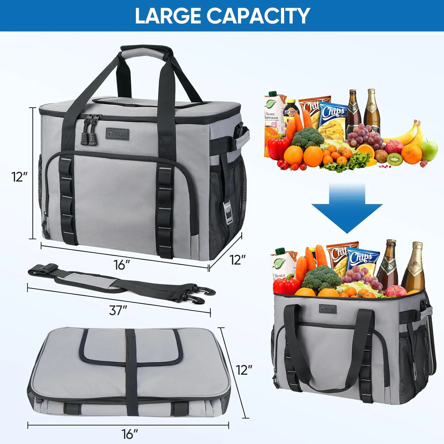 BALEINE Extra Large Soft Cooler Bag, Portable Leakproof Cooler, 40/60 Cans Volume for Beach, Camping, Kayaking, Travel, and Road Trips