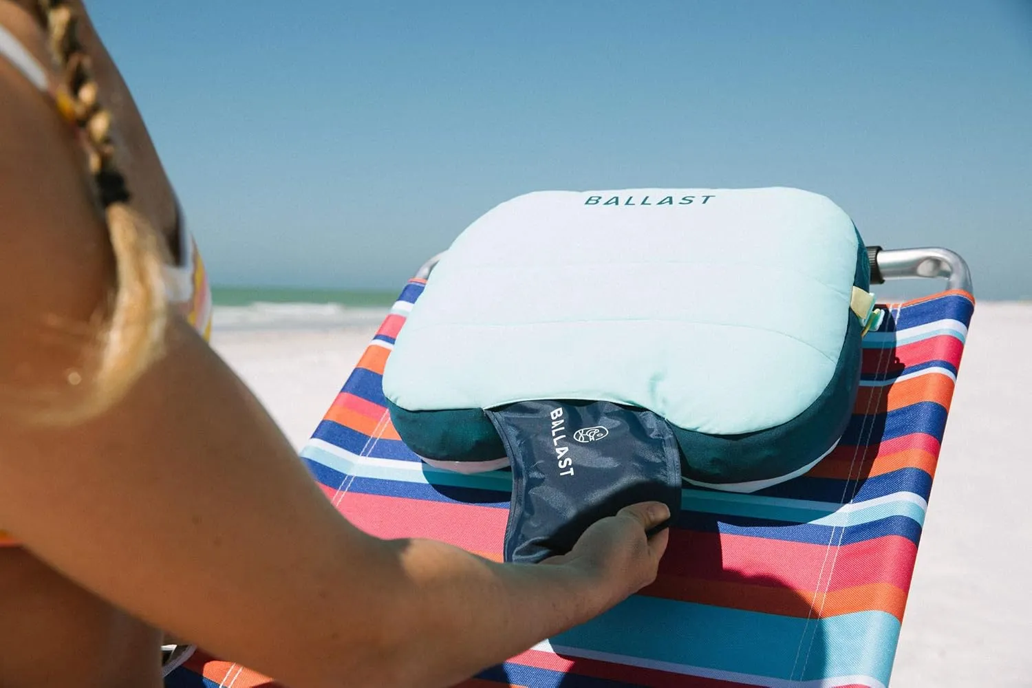 Ballast Cool Combo Beach Pillow - One Inflatable Pillow   One Cooling Pack Bundled Together, The Best Way to Chill at The Beach, Pool, Or Camping (Ocean Blue)