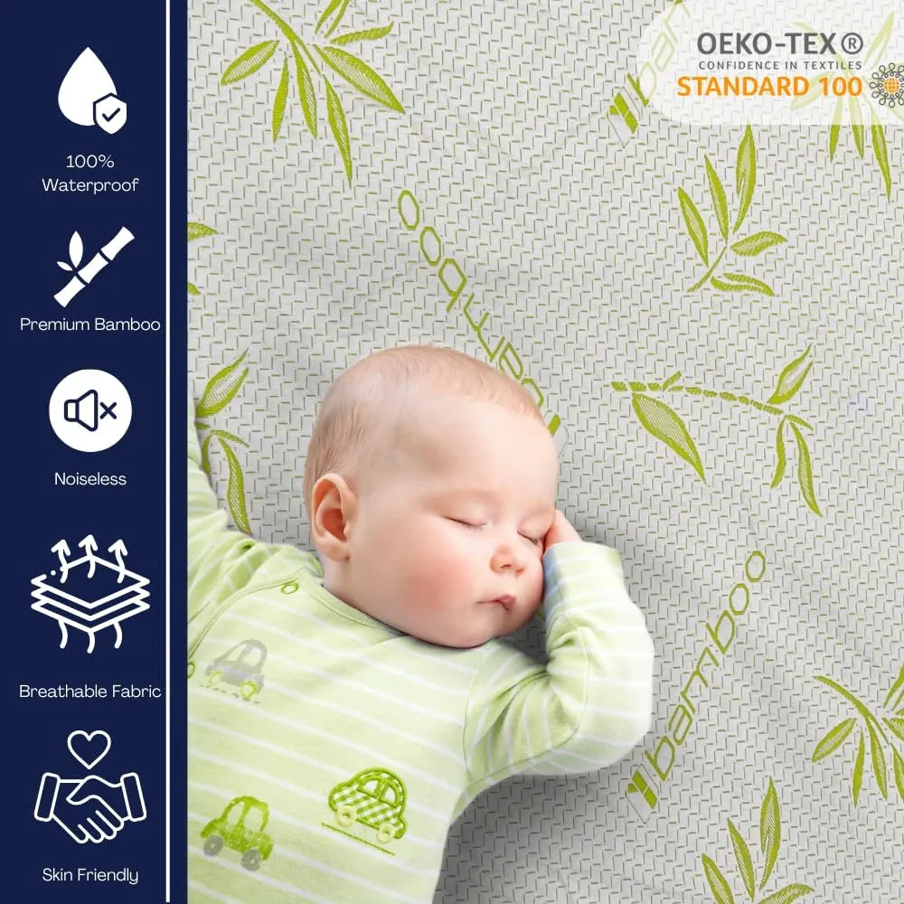 Bamboo Mattress Protector with Zipper - 100% Waterproof Queen Size Cooling Mattress Cover - Ultra Soft Jacquard Fabric Breathable Noiseless Mattress Pad Covers - Zippered Mattress Encasement