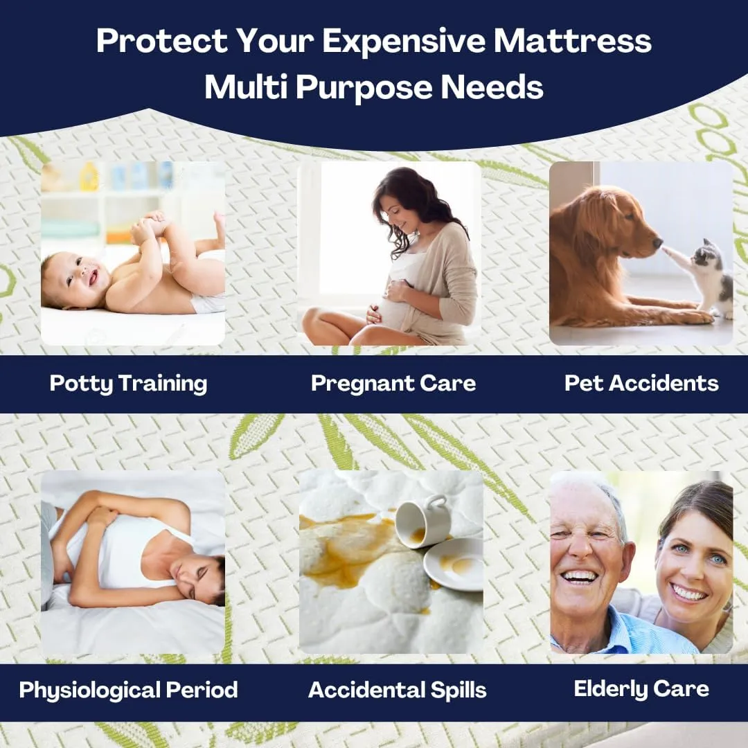 Bamboo Mattress Protector with Zipper - 100% Waterproof Queen Size Cooling Mattress Cover - Ultra Soft Jacquard Fabric Breathable Noiseless Mattress Pad Covers - Zippered Mattress Encasement