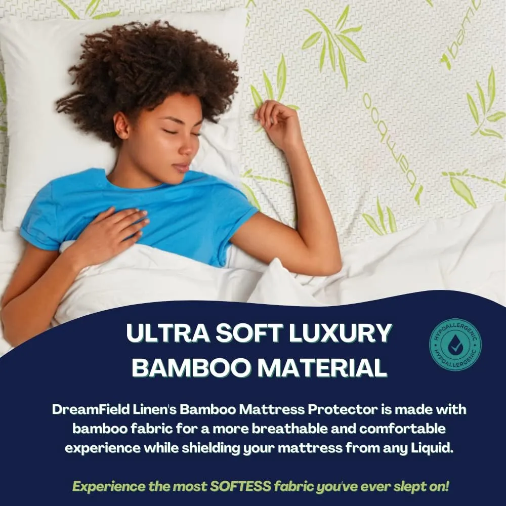 Bamboo Mattress Protector with Zipper - 100% Waterproof Queen Size Cooling Mattress Cover - Ultra Soft Jacquard Fabric Breathable Noiseless Mattress Pad Covers - Zippered Mattress Encasement