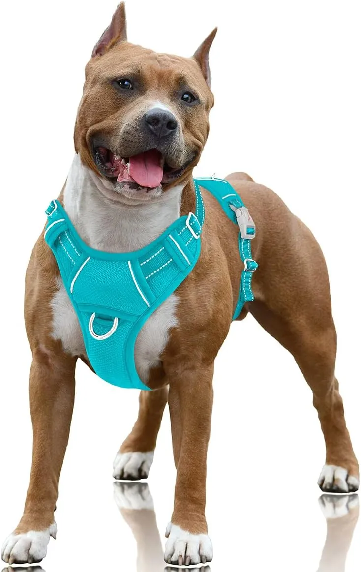 BARKBAY No Pull Dog Harness Large Reflective Dog Harness with Front Clip and Easy Control Handle for Walking Training Running with ID tag Pocket(Ocean Blue,L)