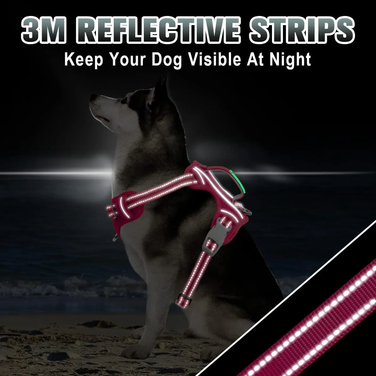 BARKBAY No Pull Dog Harness Large Reflective Dog Harness with Front Clip and Easy Control Handle for Walking Training Running with ID tag Pocket(Pink,L)