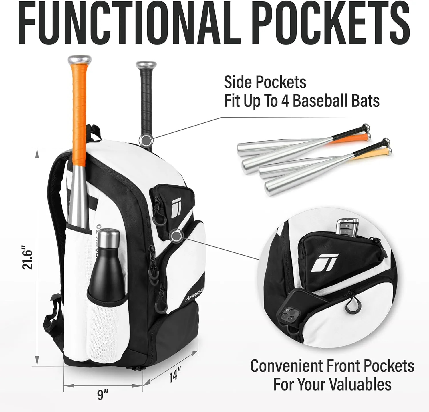 Baseball Bag - Backpack for Baseball, Softball, Tball - Adults & Youth Bat Bag