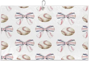Baseball Bows Golf Towel with Heavy Duty Carabiner Ultra Absorbent Quick Dry Perfect for Cleaning Clubs Balls Gear Essential Golf Accessory for Men Women Kids