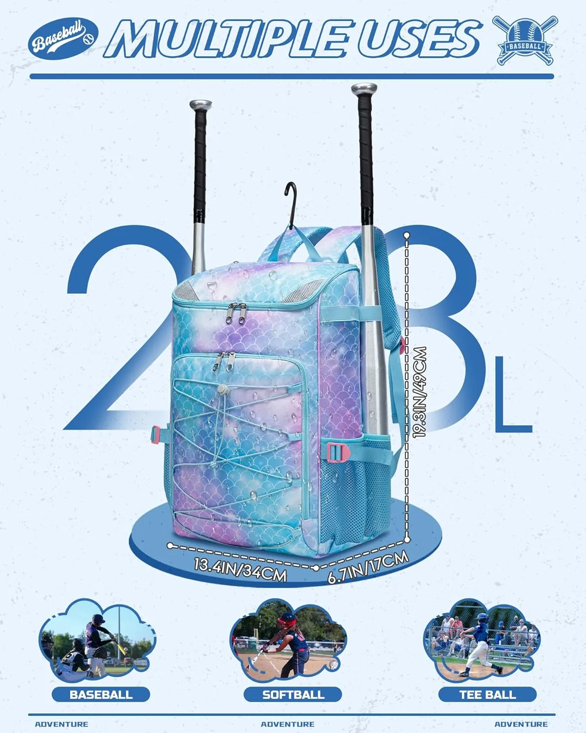 Baseball Softball Bag for Kids Boys Girls Ages 6-8 8-12 12-14 Large Youth Bat Bag Backpack with Ventilated Shoe Compartment Baseball Softball Tball Stuff Supplies