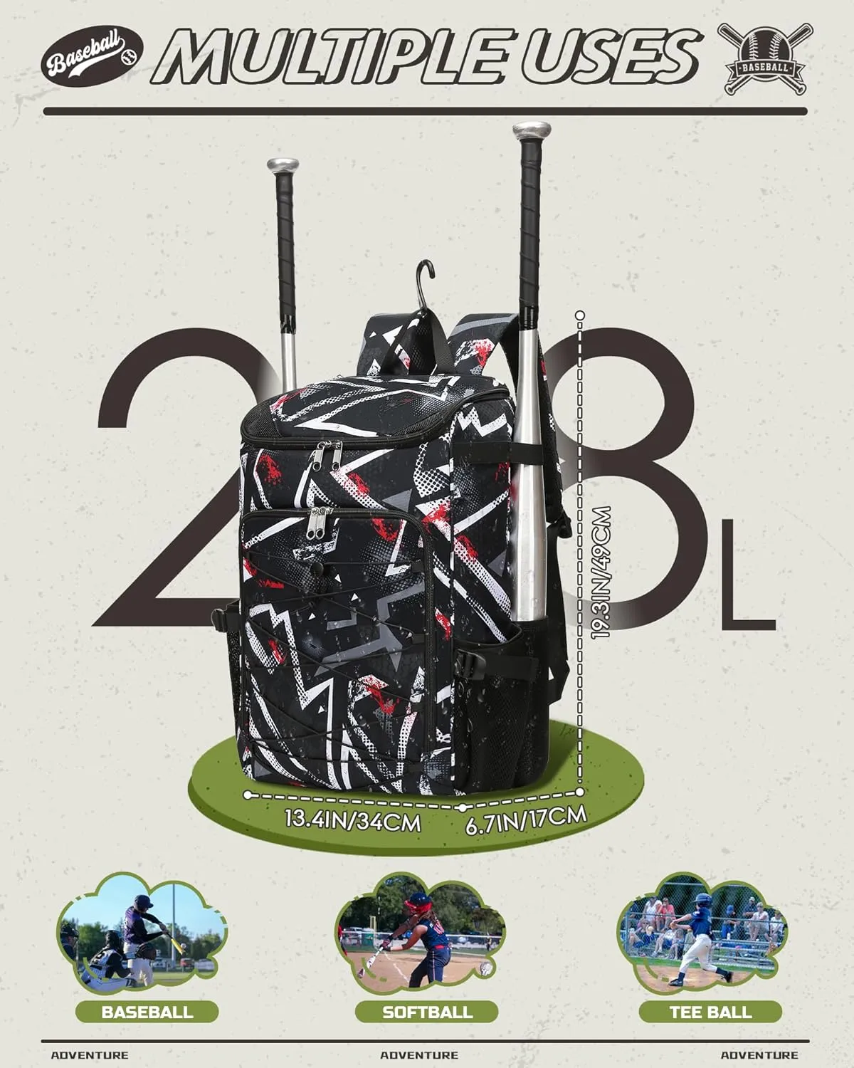 Baseball Softball Gear Bag Backpack for Boys Girls Ages 6-8 8-12 12-14 Large Kids T-Ball Bat Bags with Ventilated Shoe Compartment Baseball Softball Players Stuff Supplies