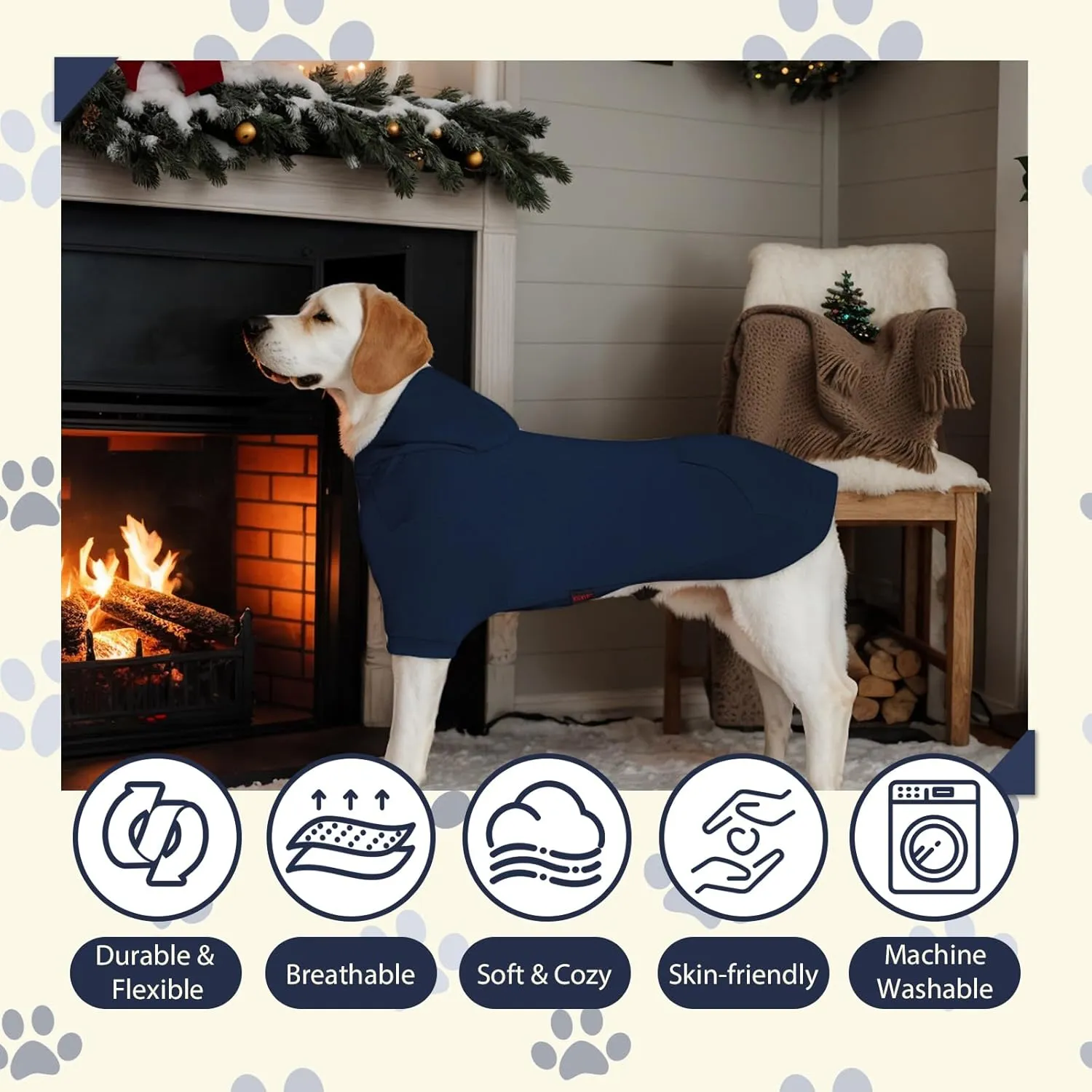 Basic Dog Hoodie - Soft Premium Quality Sweater With Leash Hole and Pocket, Cotton Puppy Sweatshirt Fashion Outfit for Small Medium Large - Navy Blue (XX-Large)