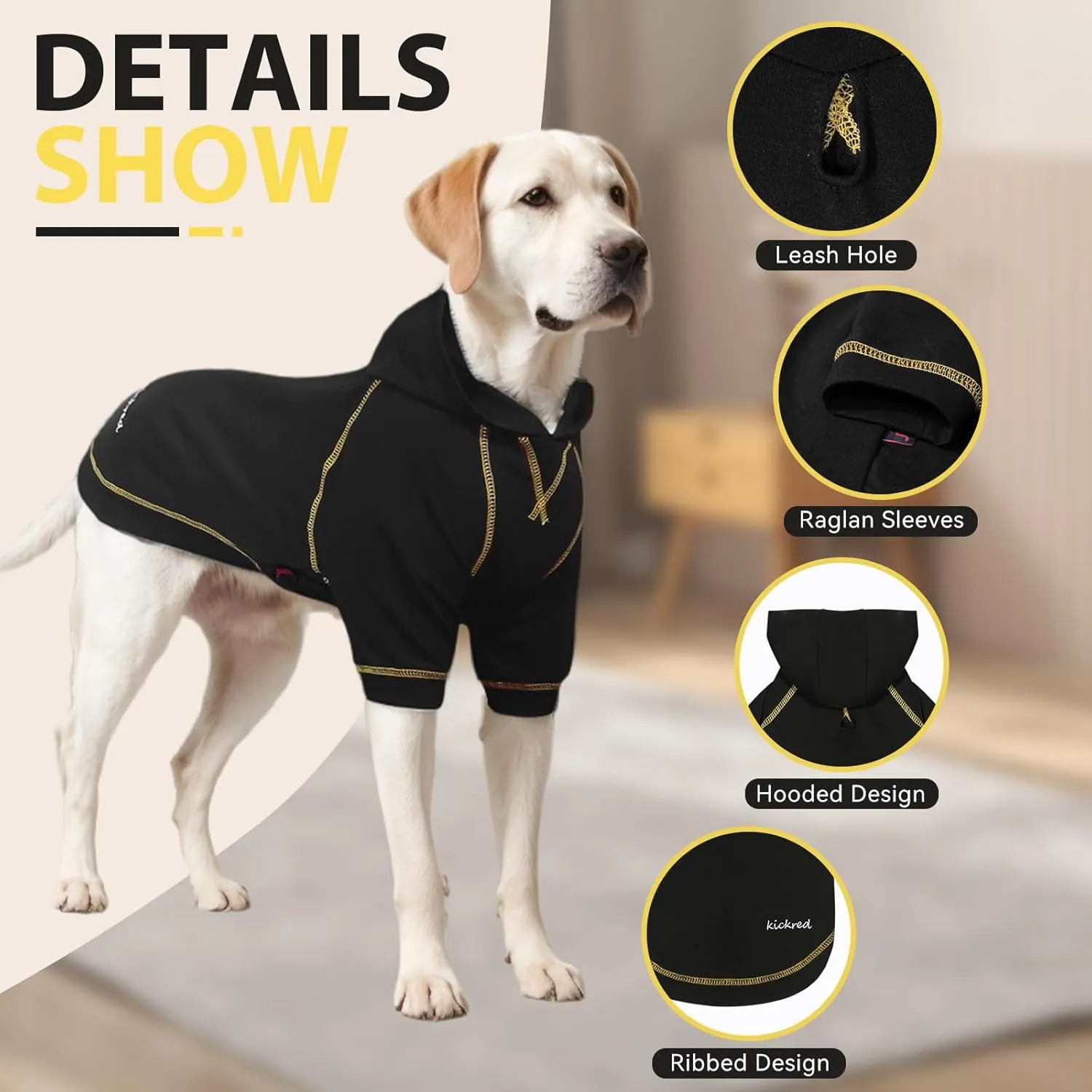 Basic Dog Hoodie Sweatshirts, Pet Clothes Hoodies Sweater with Hat and Leash Hole, Soft Cotton Outfit Coat for Large Medium Small Dogs, Black (XX-Large)