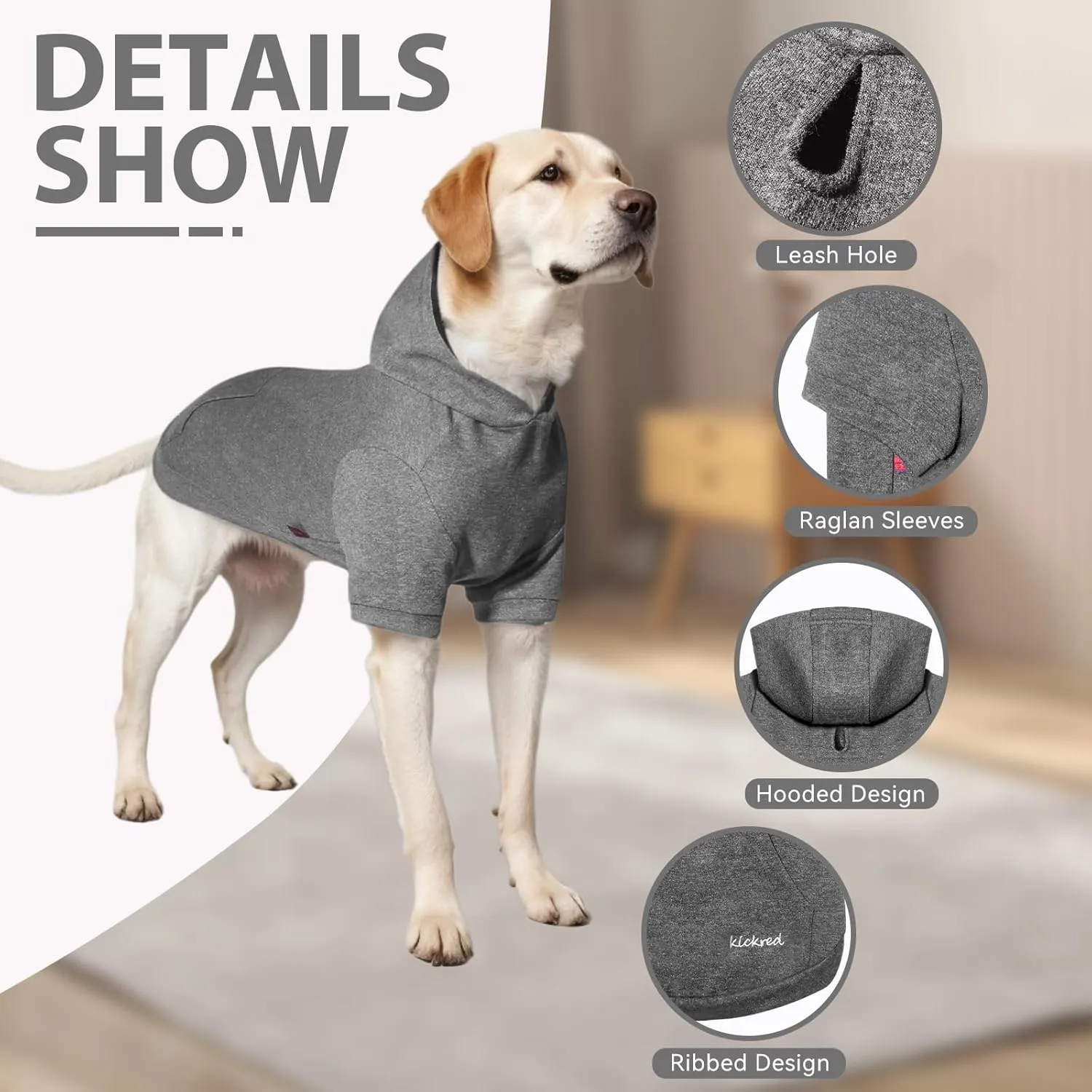 Basic Dog Hoodie Sweatshirts, Pet Clothes Hoodies Sweater with Hat and Leash Hole, Soft Cotton Outfit Coat for Large Medium Small Dogs, Dark Grey (Medium)