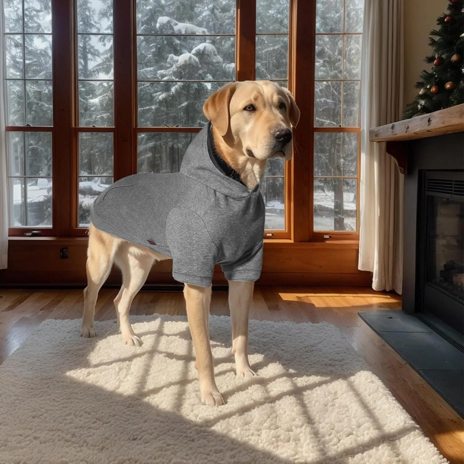 Basic Dog Hoodie Sweatshirts, Pet Clothes Hoodies Sweater with Hat and Leash Hole, Soft Cotton Outfit Coat for Large Medium Small Dogs, Dark Grey (Medium)