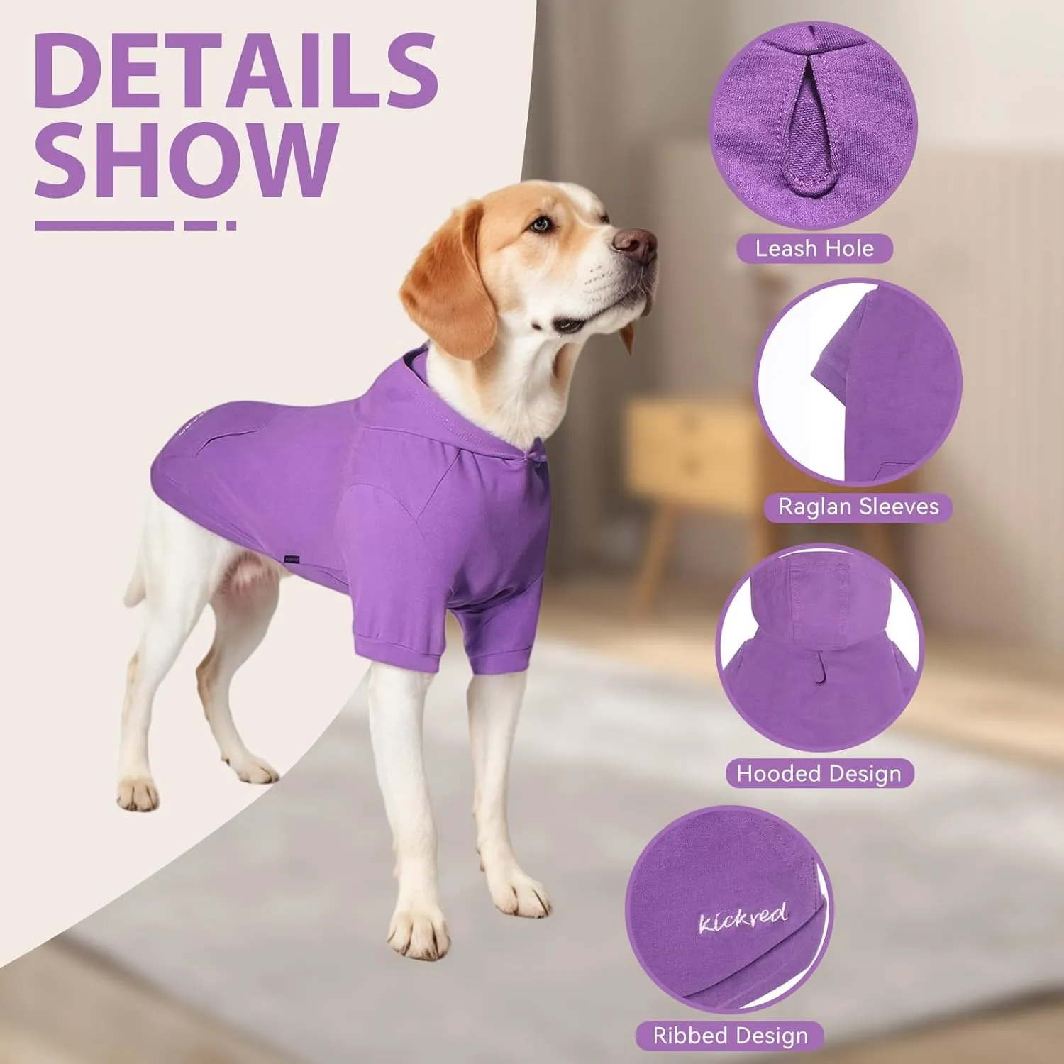 Basic Dog Hoodie Sweatshirts, Pet Clothes Hoodies Sweater with Hat and Leash Hole, Soft Cotton Outfit Coat for Large Medium Small Dogs, Purple (XX-Large)