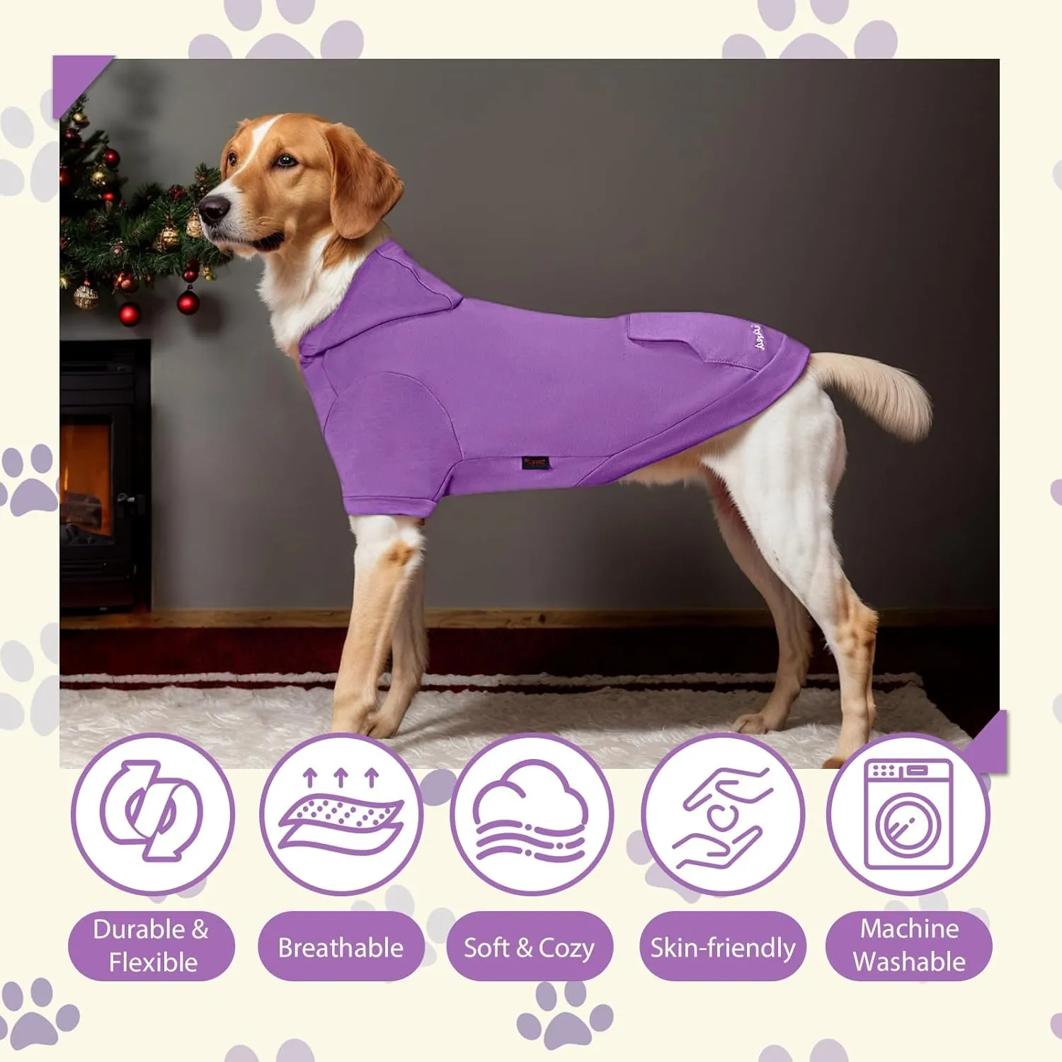 Basic Dog Hoodie Sweatshirts, Pet Clothes Hoodies Sweater with Hat and Leash Hole, Soft Cotton Outfit Coat for Large Medium Small Dogs, Purple (XX-Large)