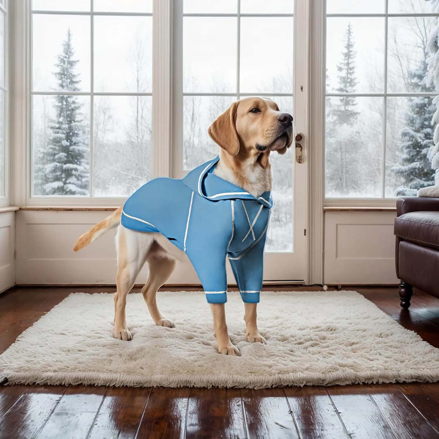 Basic Dog Hoodie Sweatshirts, Pet Clothes Hoodies Sweater with Hat and Leash Hole, Soft Cotton Outfit Coat for Small Medium Large Dogs, Light Blue (Medium)