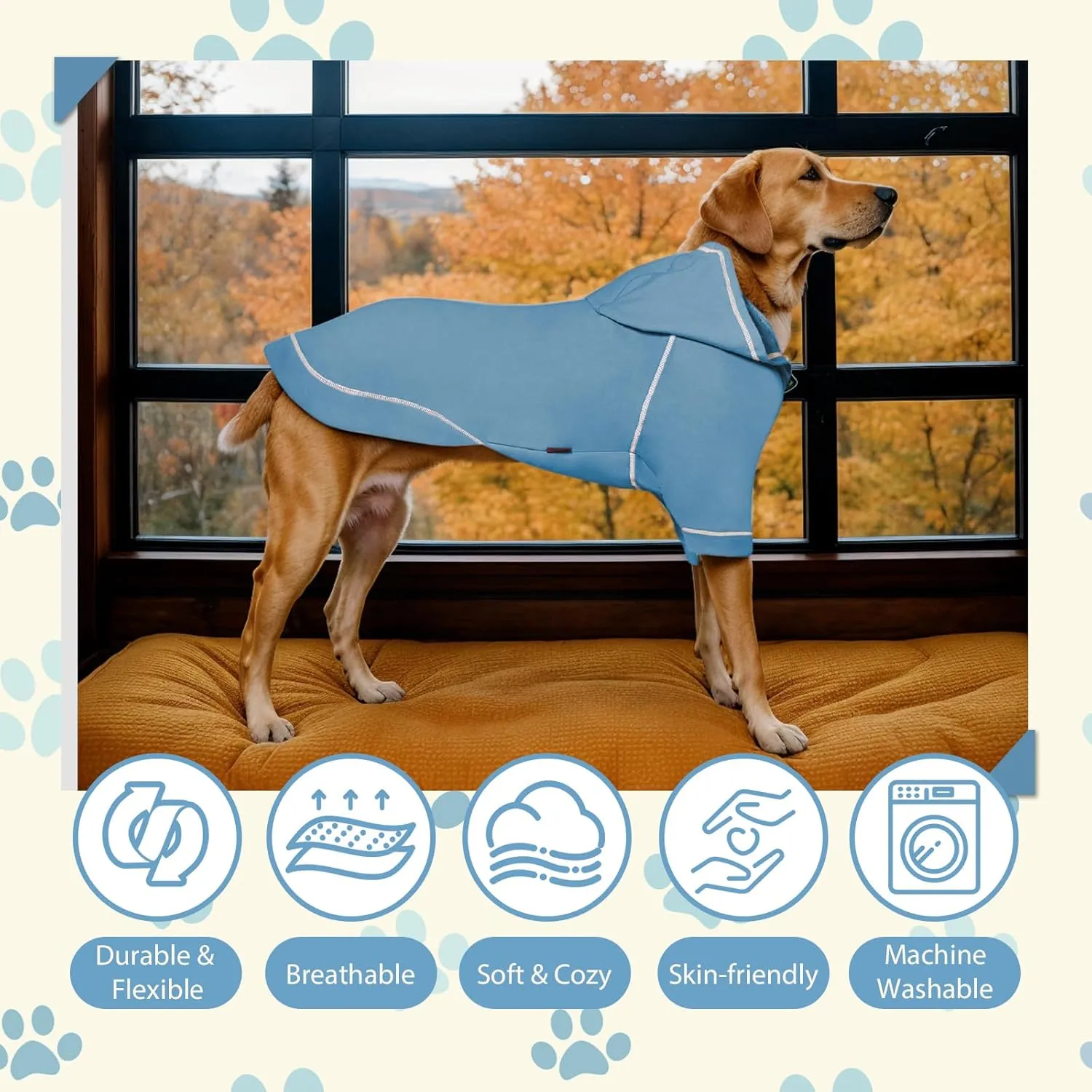 Basic Dog Hoodie Sweatshirts, Pet Clothes Hoodies Sweater with Hat and Leash Hole, Soft Cotton Outfit Coat for Small Medium Large Dogs, Light Blue (Medium)