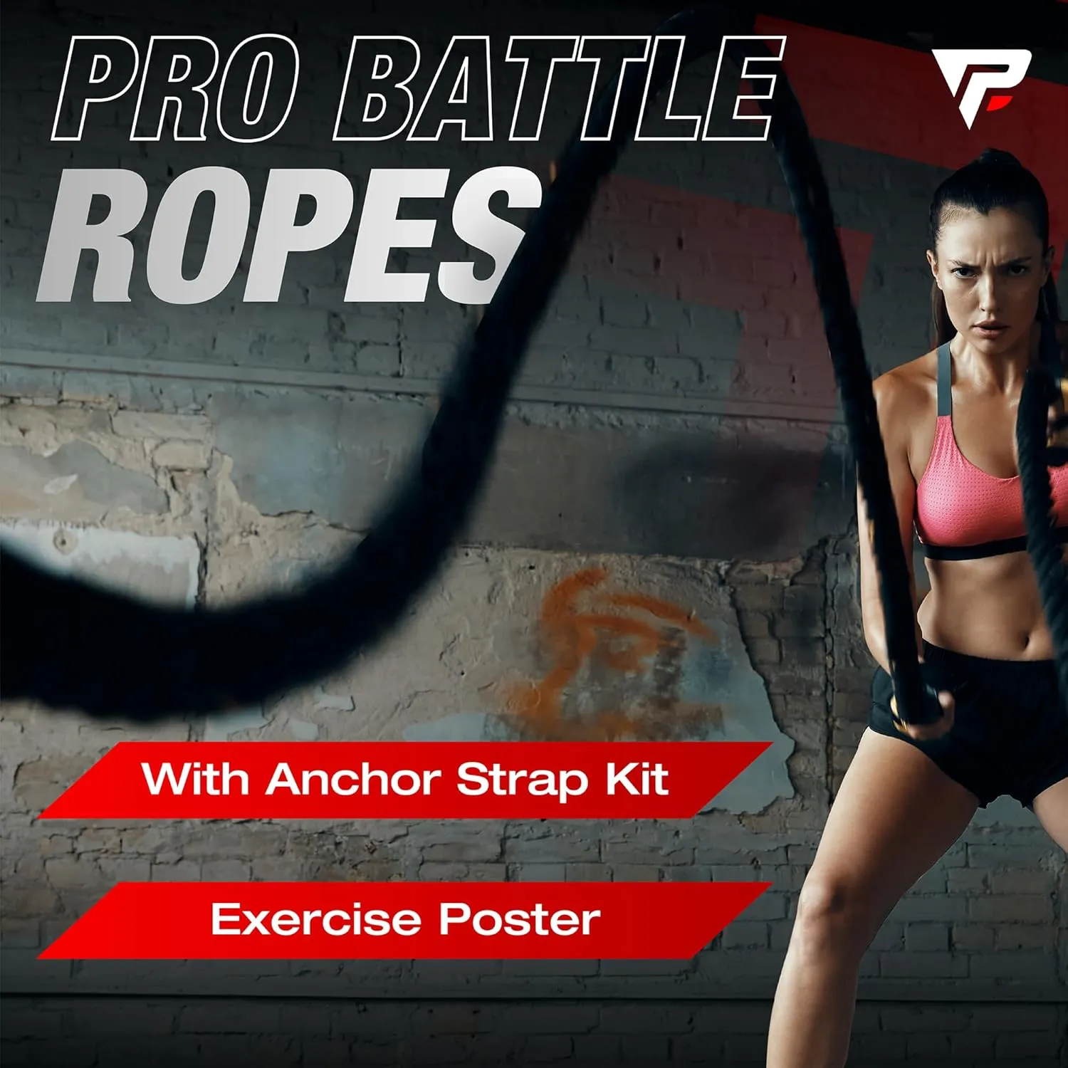 Battle Ropes 50 ft Heavy Duty Battle Rope with Protective Sleeve Black, Plastic, ABS Grip, Adult Strength Training, Cardio, CrossFit