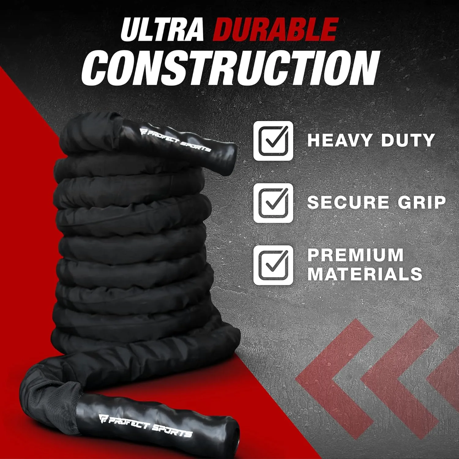 Battle Ropes 50 ft Heavy Duty Battle Rope with Protective Sleeve Black, Plastic, ABS Grip, Adult Strength Training, Cardio, CrossFit