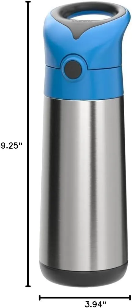 b.box 16.9 oz Insulated Water Bottle - Keeps Drinks Cold 15 Hours, Warm 8 Hours, Triple Wall Stainless Steel Kids Water Bottle w/Free Flow Silicone Straw, Leakproof & Dishwasher Safe