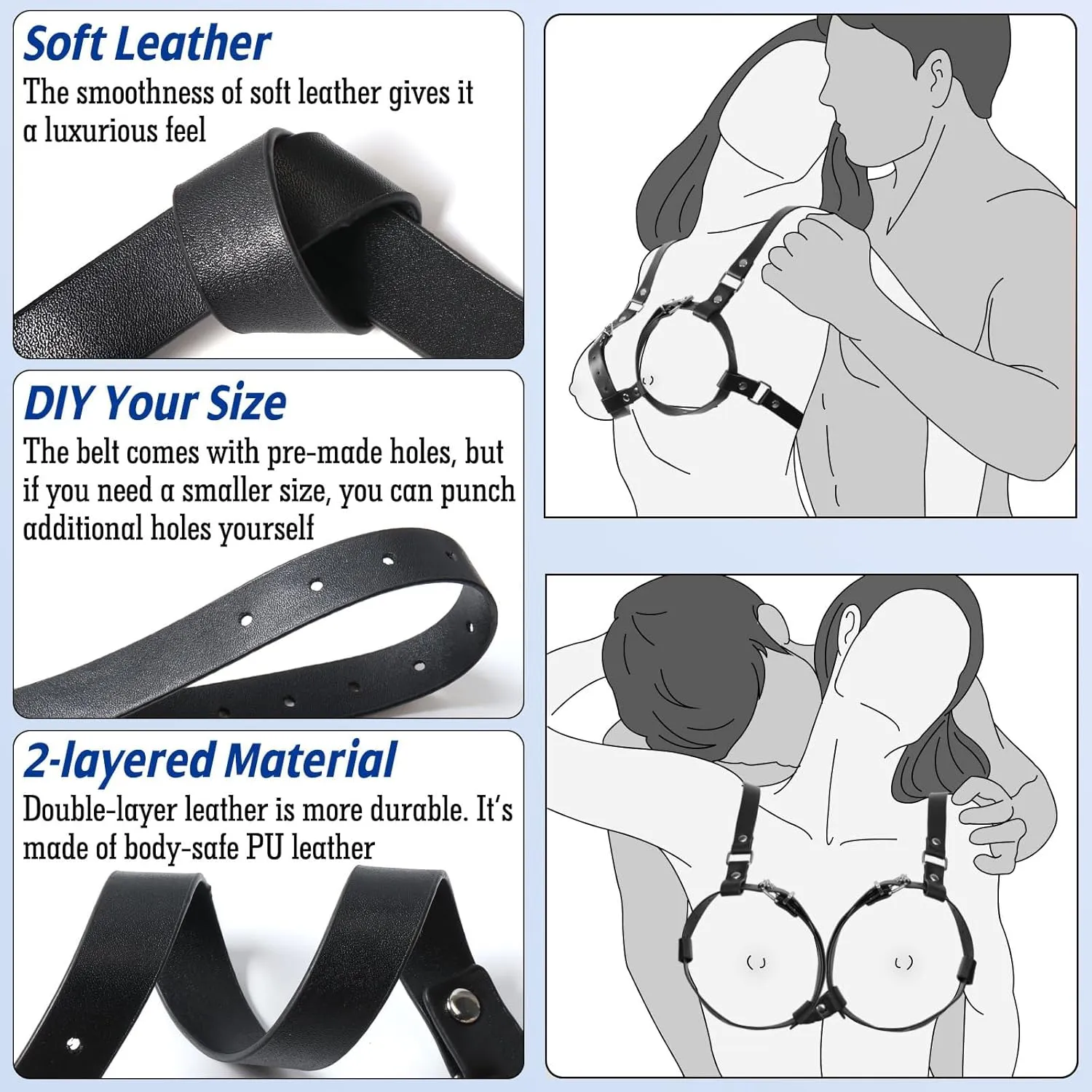 BDSM Breast Sex Bondage Restraints - B to D Cup Boobs Leather Sexy Harness for Women Body, BDSM Kit Chest Restraints Bra Binding Cuffs Kinky Sex Toy (Black M)